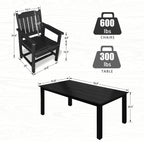 Poly Lumber Patio Dining Chair Set of Two, HIPS Outdoor Dining Chairs, Weather Resistant, Slat Back (2 Piece, Black)