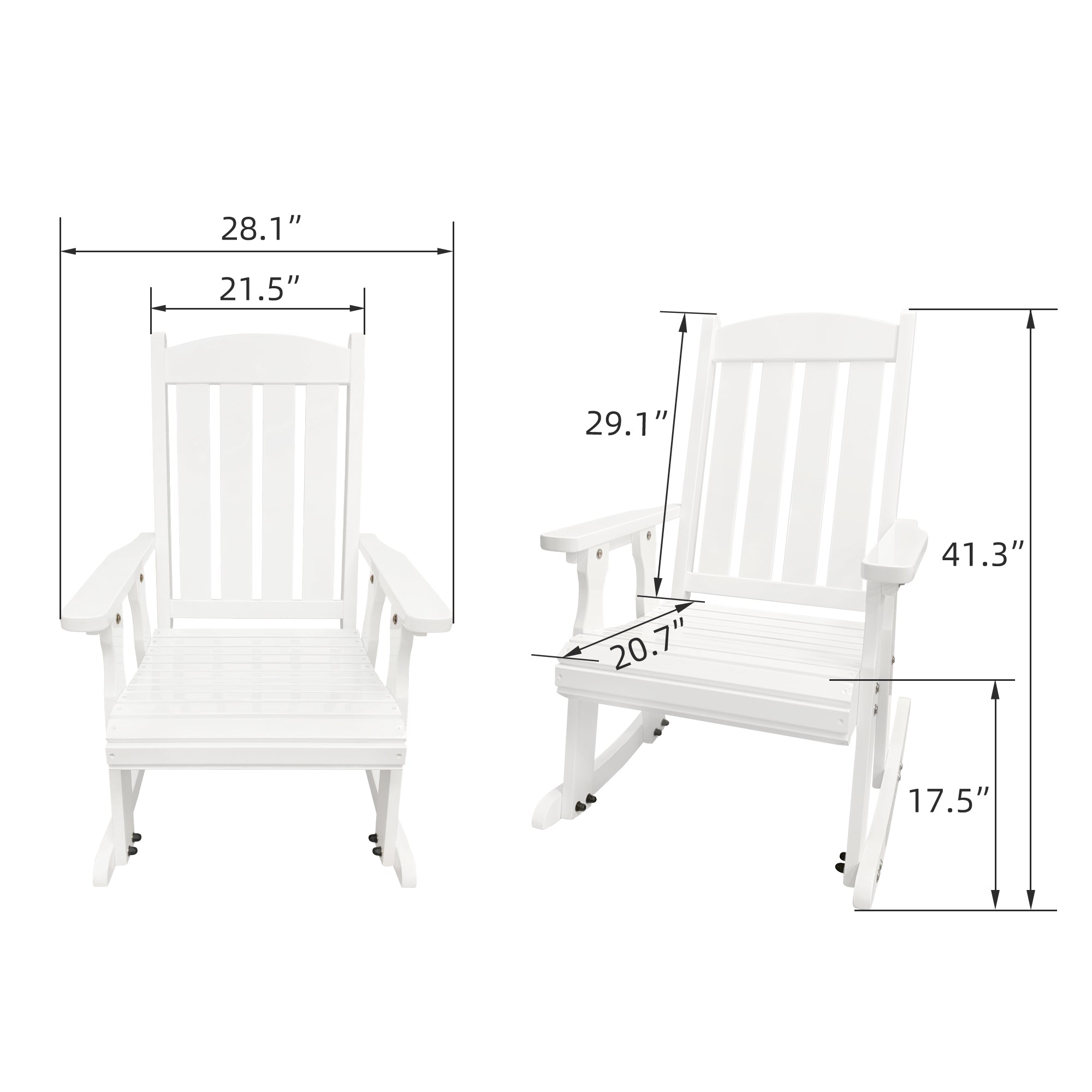 Fortune Candy Wooden Rocking Chair with Comfortable Backrest Inclination, High Backrest and Deep Contoured Seat, Solid Fir Wood, Heavy Duty 600 LBS, for Backyard, Porch and Patio (PU White)