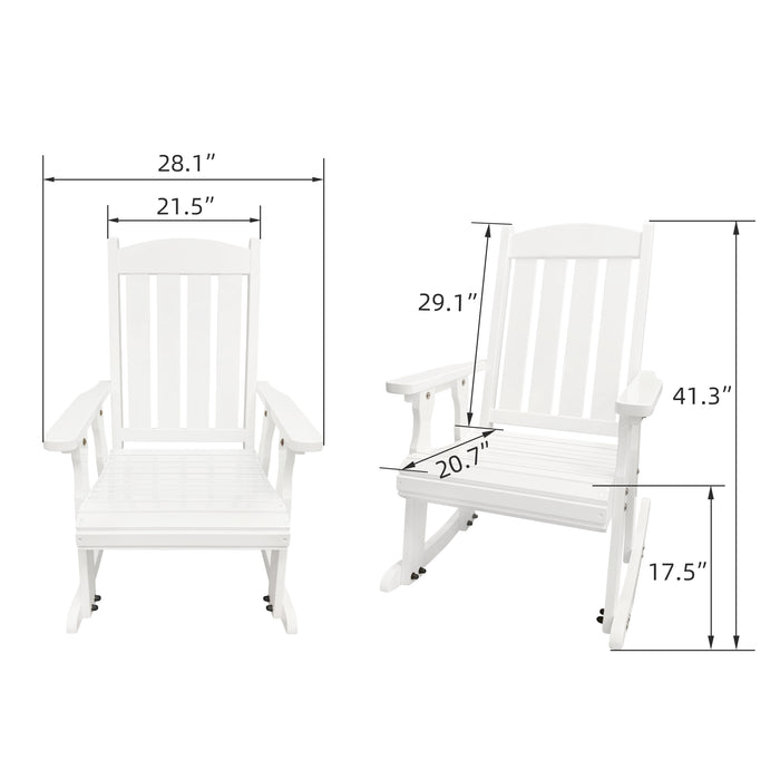 Fortune Candy Wooden Rocking Chair with Comfortable Backrest Inclination, High Backrest and Deep Contoured Seat, Solid Fir Wood, Heavy Duty 600 LBS, for Backyard, Porch and Patio (PU White)