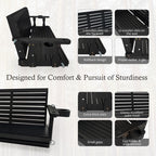 Wooden Porch Swing 3-Seater, High Backrest and Deep Seat, Bench Swing with Cupholders, Hanging Chains and 7mm Springs, Heavy Duty 880 LBS, for Outdoor Patio Garden (Carbon Black, 5 FT Extra Large)