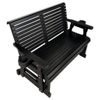 Fortune Candy Patio Glider with Cup Holders, High Roll Back and Deep Contoured Seat,Heavy Duty 800 Lb (Black, 4-feet)