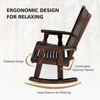Wooden Rocking Chair with Comfortable Backrest Inclination, High Backrest and Deep Contoured Seat, Solid Fir Wood, Heavy Duty 600 LBS, for Both Outdoor and Indoor, Porch and Patio (Rustic)