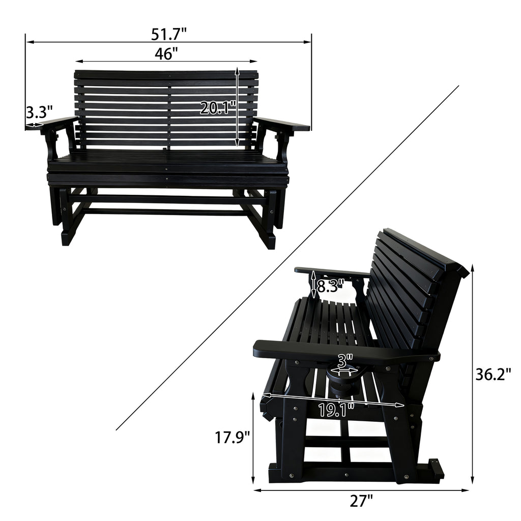 HDPE Patio Glider, Poly Lumber Weather-Resistant Outdoor Glider Bench, for Patio, Porch, Yard, Black