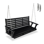 Wooden Porch Swing, Ergonomic Seat, Bench Swing with Hanging Chains and 7mm Springs, Heavy Duty 800 LBS, for Outdoor Patio Garden Yard (Carbon Black, 3-Seater Extra Large)