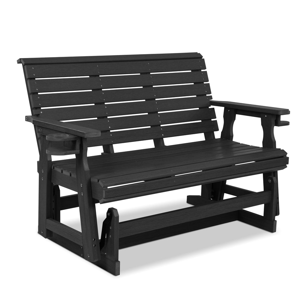 HDPE Patio Glider, Poly Lumber Weather-Resistant Outdoor Glider Bench, for Patio, Porch, Yard,  (Black, 2-Seater)