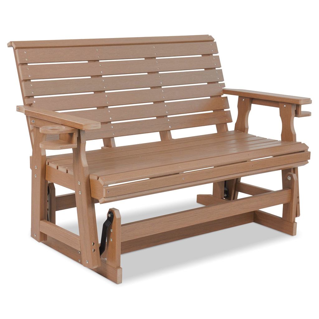 HDPE Patio Glider, Poly Lumber Weather-Resistant Outdoor Glider Bench, for Patio, Porch, Yard,  (Brown, 2-Seater)