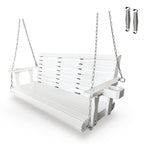Wooden Porch Swing 3-Seater, High Backrest and Deep Seat, Bench Swing with Cupholders, Hanging Chains and 7mm Springs, Heavy Duty 880 LBS, for Outdoor Patio Garden (Pure White, 5 FT Extra Large)