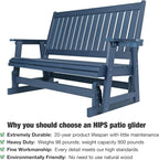 HIPS Patio Glider with Cup Holders, Durable Poly Lumber Material, All-Weather Resistant, High Backrest and Deep Contoured Seat, Heavy Duty 900 LB, for Outdoor, Porch, Patio (Navy Blue, 3-Seat)