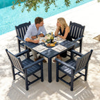 Modern HDPE Patio Dining Set, Poly Lumber Table and Chair, with Umbrella Hole, Weather Resistant, for Outdoor, Yard, Lawn (Navy Blue, 5 Piece - 36.2'' Table)