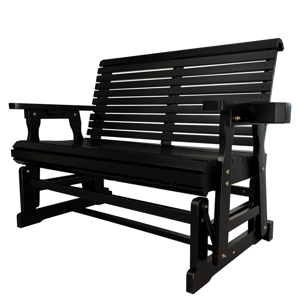 Fortune Candy Patio Glider with Cup Holders, High Roll Back and Deep Contoured Seat,Heavy Duty 800 Lb (Black, 4-feet)