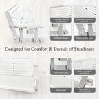 Wooden Porch Swing 3-Seater, High Backrest and Deep Seat, Bench Swing with Cupholders, Hanging Chains and 7mm Springs, Heavy Duty 880 LBS, for Outdoor Patio Garden (Pure White, 5 FT Extra Large)