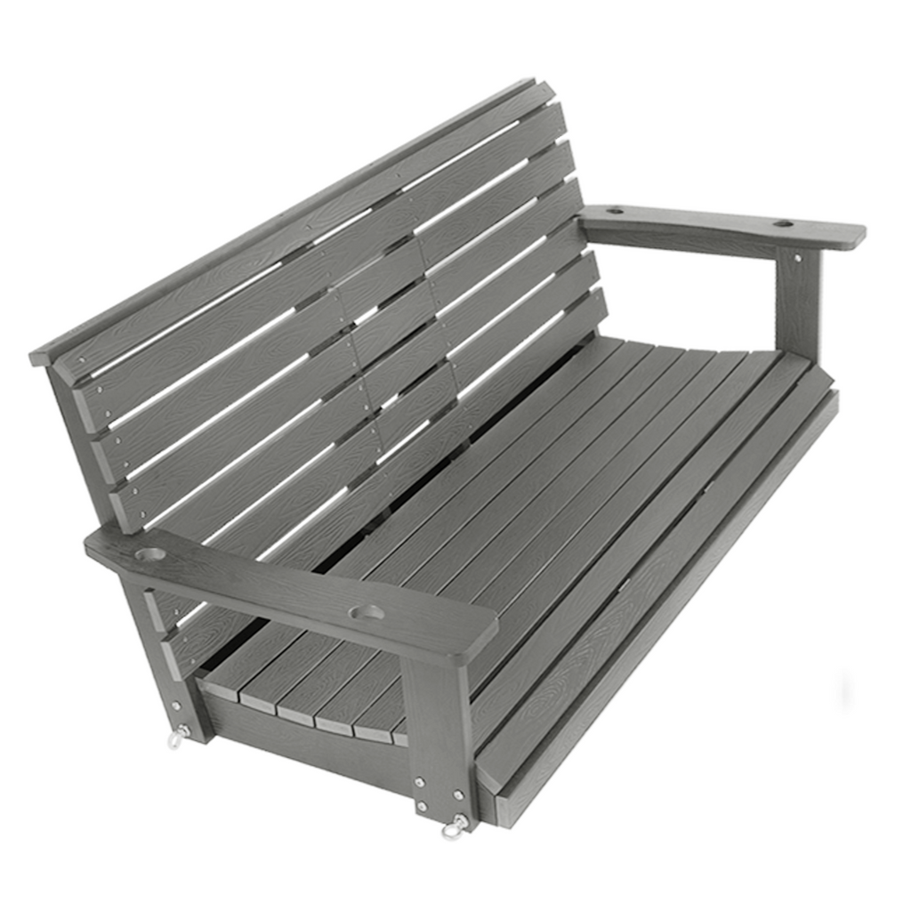Poly Lumber 3-Seat Porch Swing, HIPS 5-Feet Bench Swing with Foldable Cup Holders,18/8 Stainless Steel Hardware, High Backrest and Deep Contoured Seat (Gray, 5-feet)