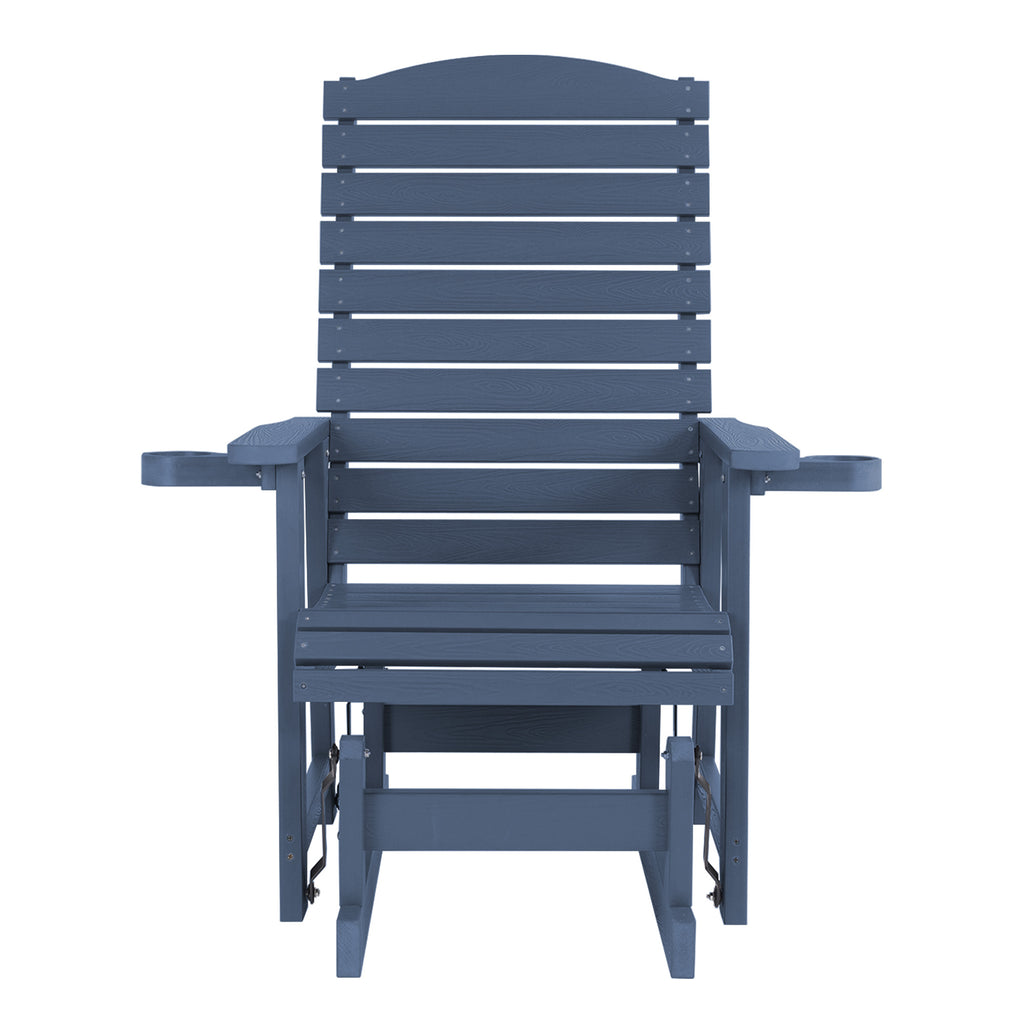 Poly Lumber Patio Glider for One Person, with Cup Holders, High Backrest and Deep Contoured Seat, HIPS Material, All-Weather Resistant, Heavy Duty 700 Pounds (Navy Blue)