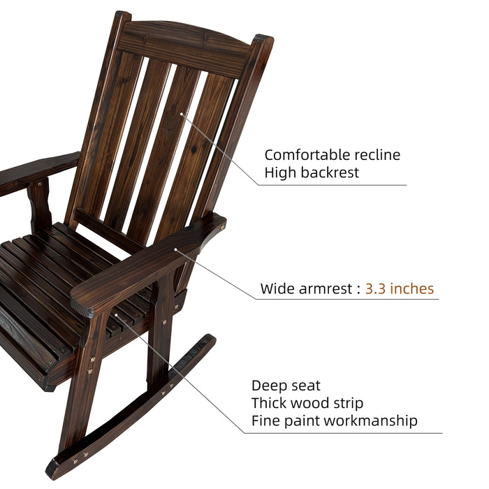 Wooden Rocking Chair with Comfortable Backrest Inclination, High Backrest and Deep Contoured Seat, Solid Fir Wood, Heavy Duty 600 LBS, for Both Outdoor and Indoor, Porch and Patio (Rustic)