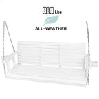 Fortune Candy Extended 3-Seater Wooden Porch Swing with Seat Cushion, Cup Holders, Hanging Chains and 7mm Springs, Heavy Duty 880 LBS (White, 5.5 FT)