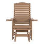 Poly Lumber Patio Glider for One Person, with Cup Holders, High Backrest and Deep Contoured Seat, HIPS Material, All-Weather Resistant, Heavy Duty 700 Pounds (Brown)