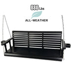 Fortune Candy Extended 3-Seater Wooden Porch Swing with Seat Cushion, Cup Holders, Hanging Chains and 7mm Springs, Heavy Duty 880 LBS (Black, 5.5 FT)