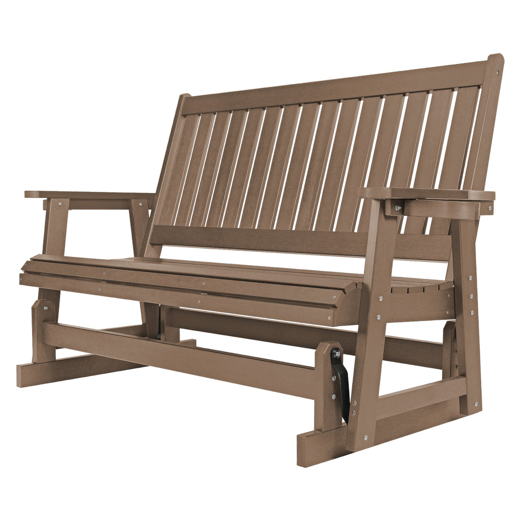 HIPS Patio Glider with Cup Holders, All-Weather Resistant, High Backrest and Deep Contoured Seat, Heavy Duty 900 LB (3 Seat - Brown)