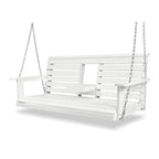 Poly Lumber 3-Seat Porch Swing, HIPS 5-Feet Bench Swing with Foldable Cup Holders,18/8 Stainless Steel Hardware, High Backrest and Deep Contoured Seat, Snow White