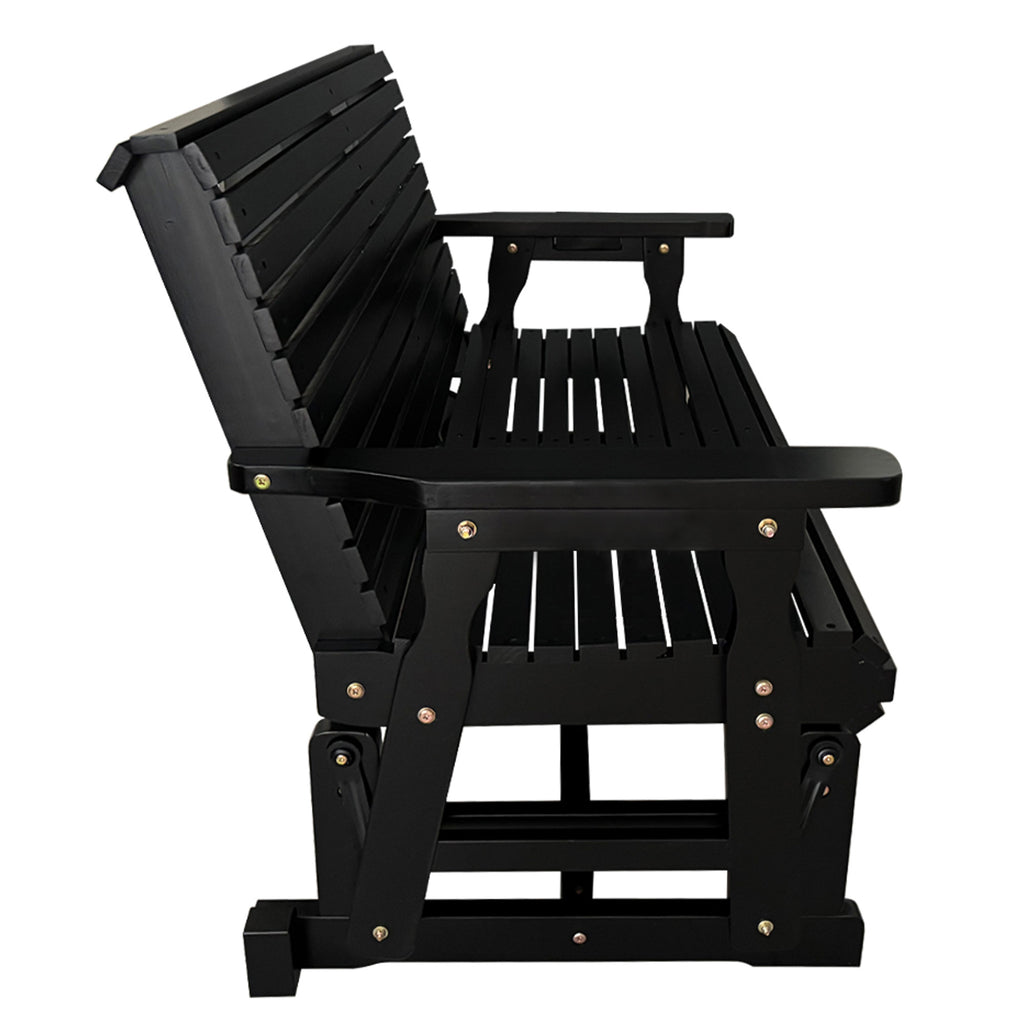 Wooden Patio Glider with High Roll Back and Deep Contoured Seat, Solid Fir Wood, 2-Seater, Heavy Duty 800 LBS, 4 Ft. (Carbon Black)