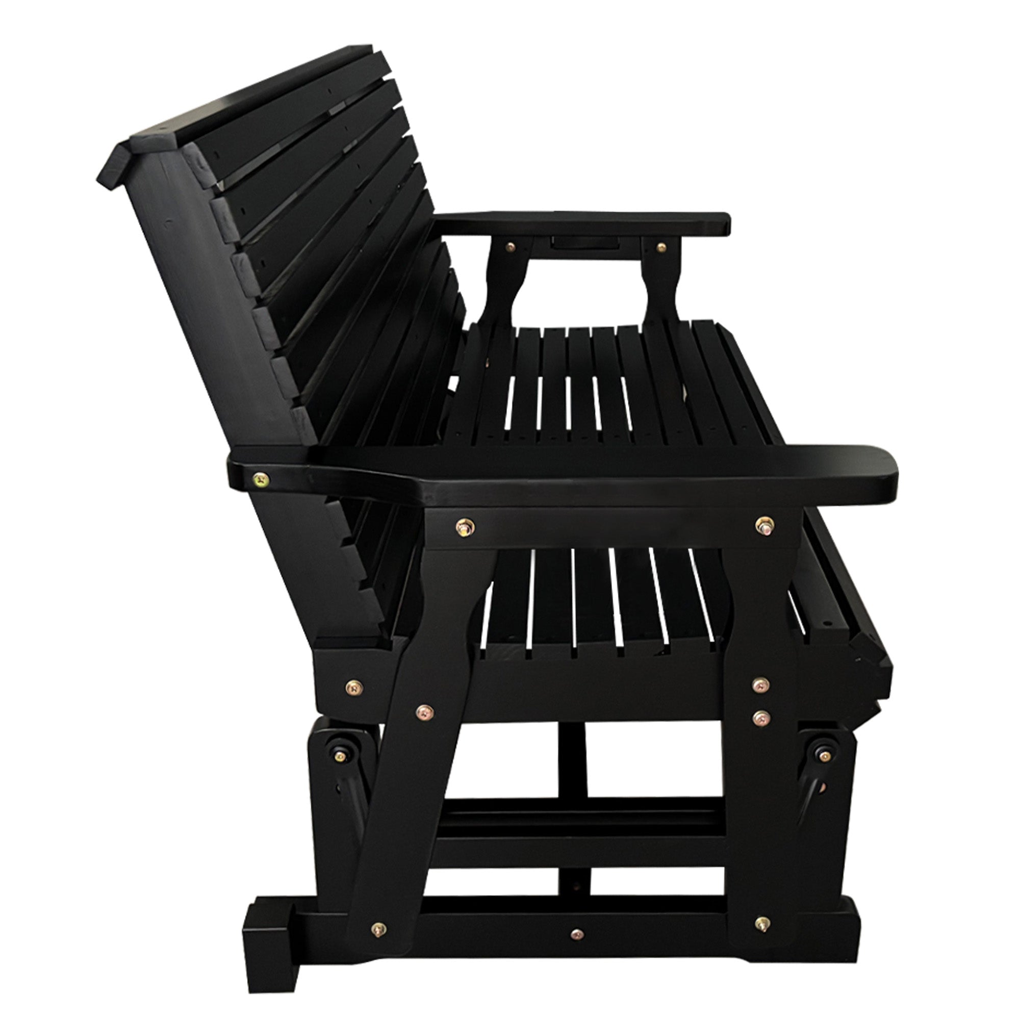 Wooden Patio Glider with High Roll Back and Deep Contoured Seat, Solid Fir Wood, 2-Seater, Heavy Duty 800 LBS, 4 Ft. (Carbon Black)