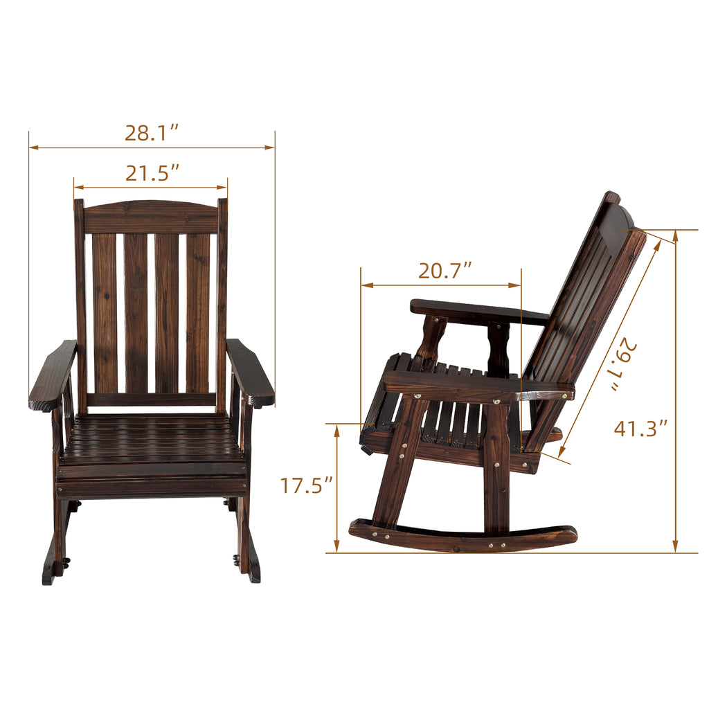 Wooden Rocking Chair with Comfortable Backrest Inclination, High Backrest and Deep Contoured Seat, Solid Fir Wood, Heavy Duty 600 LBS, for Both Outdoor and Indoor, Porch and Patio (Rustic)