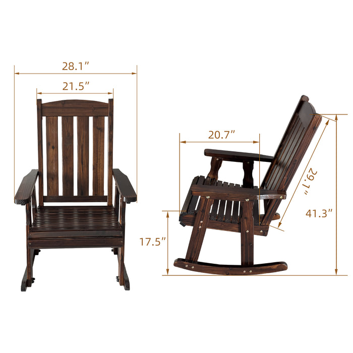 Wooden Rocking Chair with Comfortable Backrest Inclination, High Backrest and Deep Contoured Seat, Solid Fir Wood, Heavy Duty 600 LBS, for Both Outdoor and Indoor, Porch and Patio (Rustic)