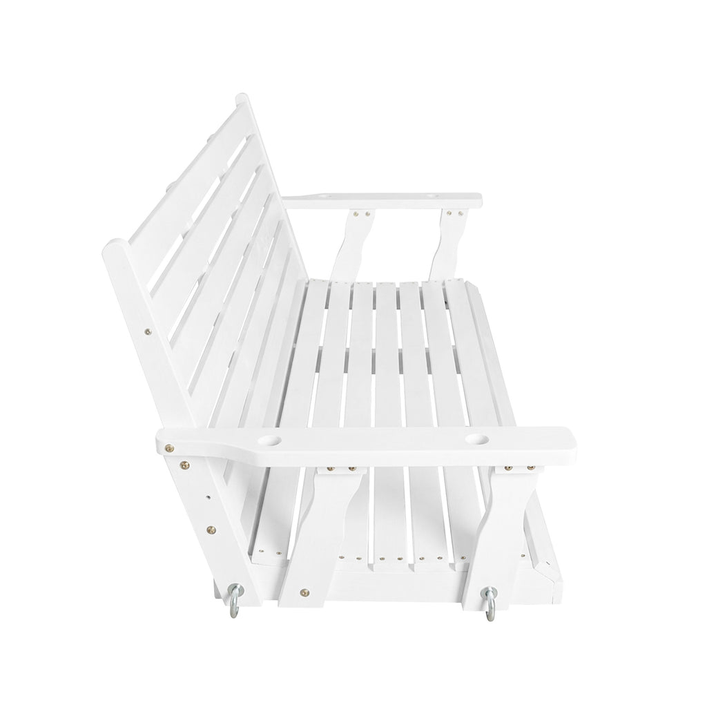 Wooden Porch Swing, Ergonomic Seat, Bench Swing with Hanging Chains and 7mm Springs, Heavy Duty 800 LBS, for Outdoor Patio Garden Yard (White, 3-Seater Extra Large)