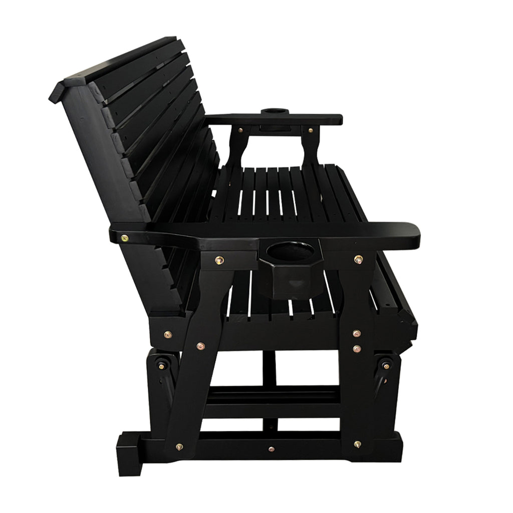 Fortune Candy Patio Glider with Cup Holders, High Roll Back and Deep Contoured Seat,Heavy Duty 800 Lb (Black, 4-feet)