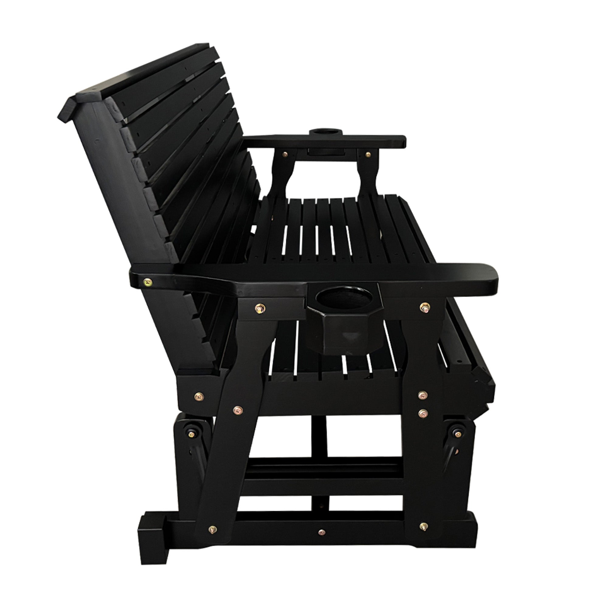 Fortune Candy Patio Glider with Cup Holders, High Roll Back and Deep Contoured Seat,Heavy Duty 800 Lb (Black, 4-feet)