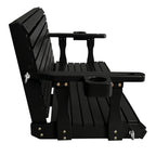 Fortune Candy Extended 3-Seater Wooden Porch Swing with Seat Cushion, Cup Holders, Hanging Chains and 7mm Springs, Heavy Duty 880 LBS (Black, 5.5 FT)