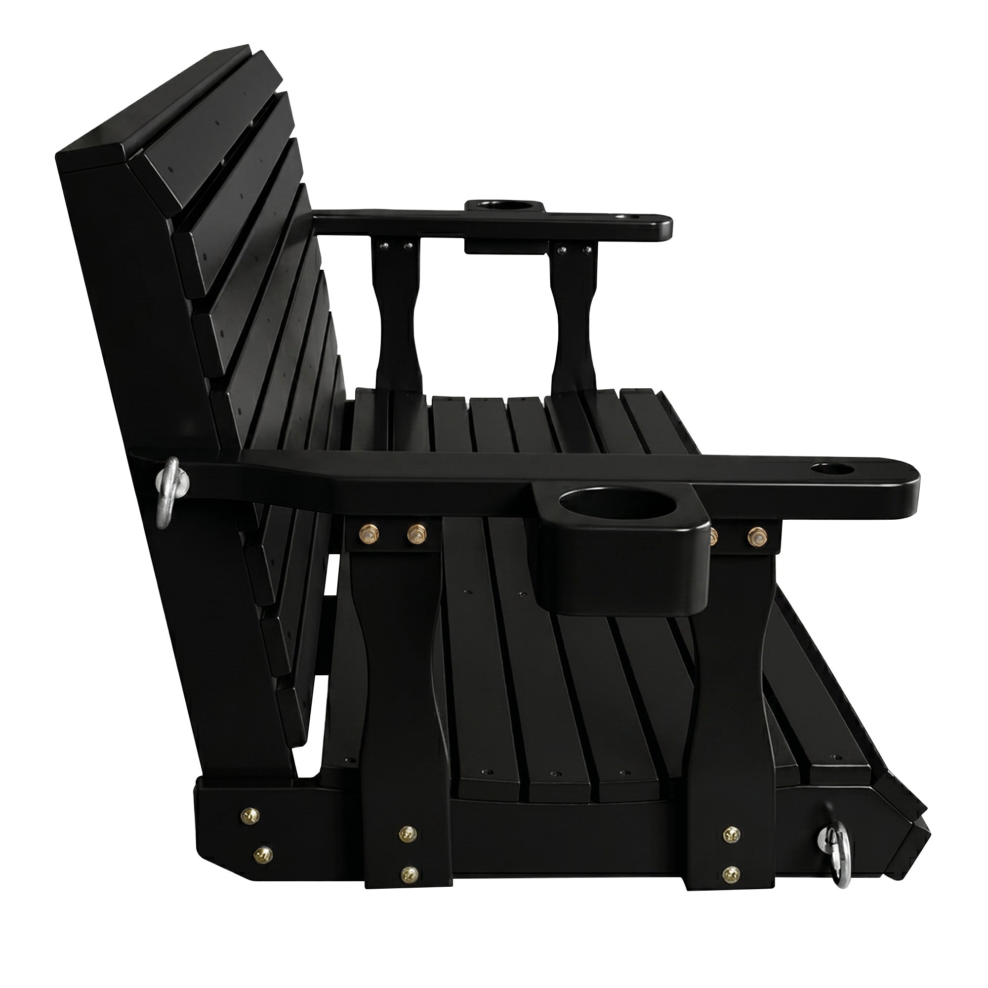 Fortune Candy Extended 3-Seater Wooden Porch Swing with Seat Cushion, Cup Holders, Hanging Chains and 7mm Springs, Heavy Duty 880 LBS (Black, 5.5 FT)