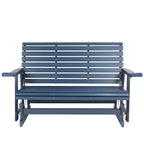 HIPS Patio Glider with Cup Holders, Durable Poly Lumber Material, All-Weather Resistant, High Backrest and Deep Contoured Seat, Ladder Back, Heavy Duty 900 LB, for Outdoor, Patio (Navy Blue, 3-Seat)