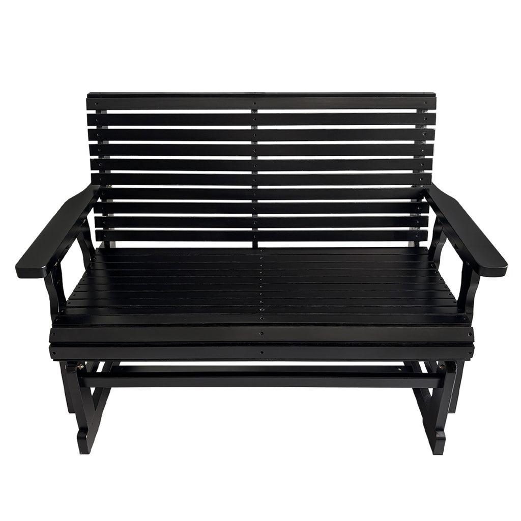 Wooden Patio Glider with High Roll Back and Deep Contoured Seat, Solid Fir Wood, 2-Seater, Heavy Duty 800 LBS, 4 Ft. (Carbon Black)