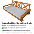 Fortune Candy 6.3 FT Wooden Porch Swing Bed with Thick Cushion – Outdoor Hanging Daybed for Patio or Porch, Solid Fir Wood Frame, Weather-Resistant, Heavy Duty 1000 LBS (Brown)