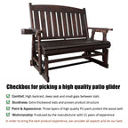 Fortune Candy Wooden Patio Glider, with Cup Holders, High Back and Deep Contoured Seat, Solid Fir Wood, Heavy Duty 800 LBS (Deep Brown, 2-Seater)