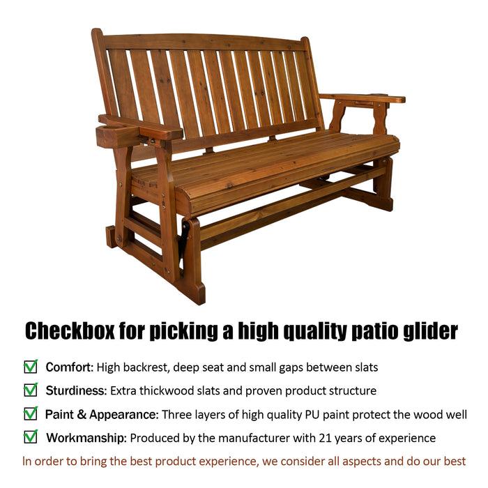 Fortune Candy Patio Glider, with Cup Holders, High Back and Deep Contoured Seat, Heavy Duty 800 Lb (Teak Tone, 3-Seater)