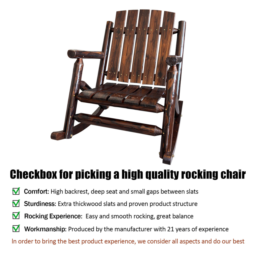 Rustic Log Wooden Rocking Chair, Handcrafted Solid Fir Wood Outdoor Rocker for Porch, Patio, Heavy-Duty 700 LBS, Weather-Resistant Finish, Natural Charm