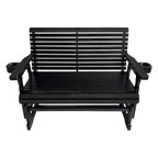 Fortune Candy Patio Glider with Cup Holders, High Roll Back and Deep Contoured Seat,Heavy Duty 800 Lb (Black, 4-feet)