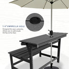 HDPE Convertible Bench Dinning Table with Umbrella Hole for Garden,Patio,Backyard