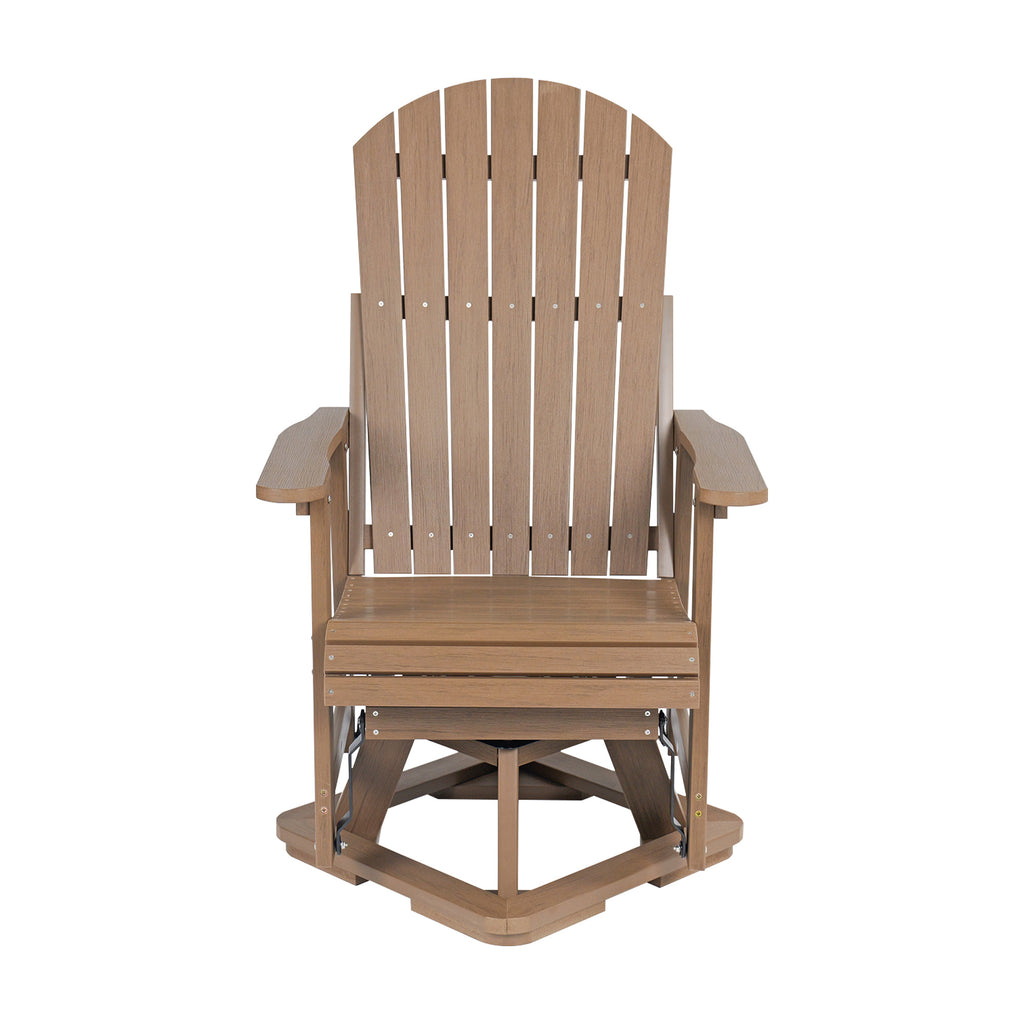 HIPS Swivel Patio Glider, Poly Lumber Weather Resistant Outdoor Chair, for Patio, Porch, Yard (Brown)
