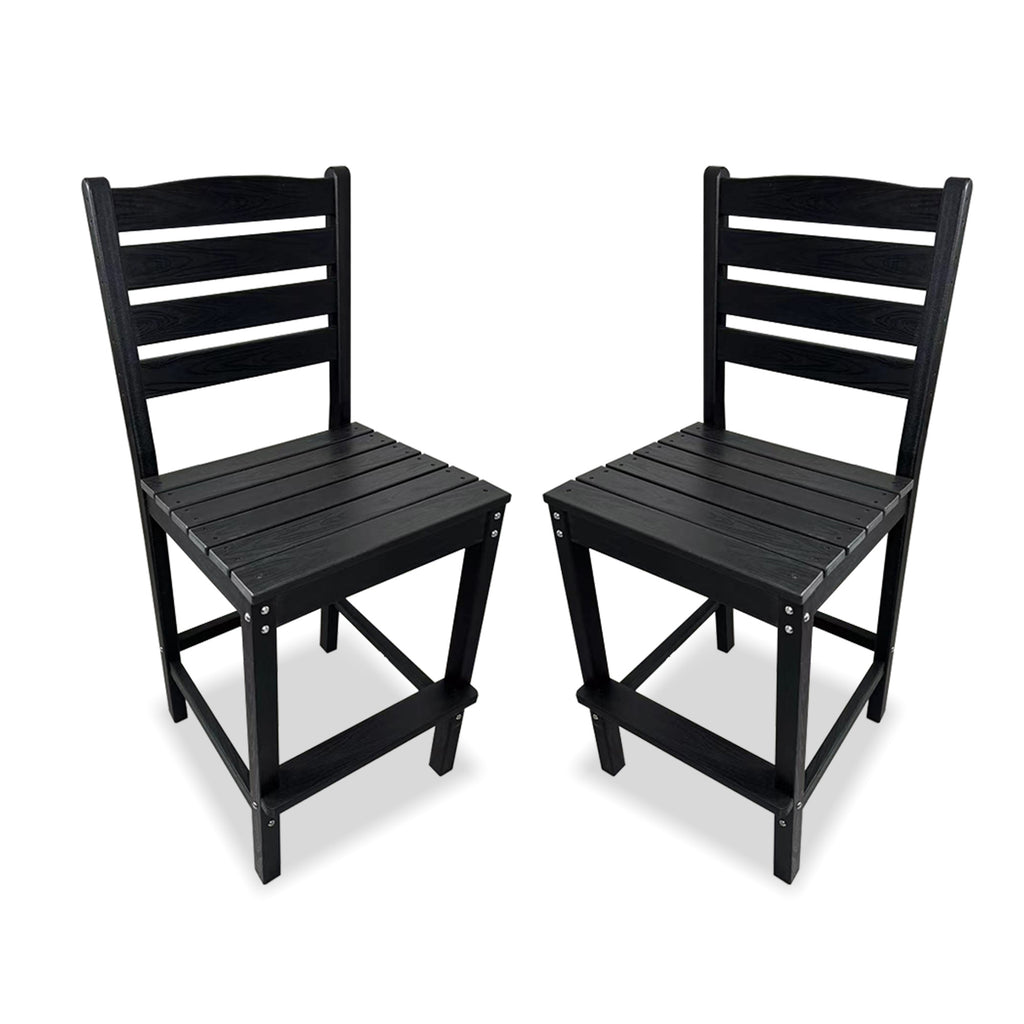 HDPE Patio Bar Set, Outdoor Bar Stools with Table, Weather Resistant, for Poolside, Garden, Yard, Balcony (Black, 2 Piece - with Backrest)