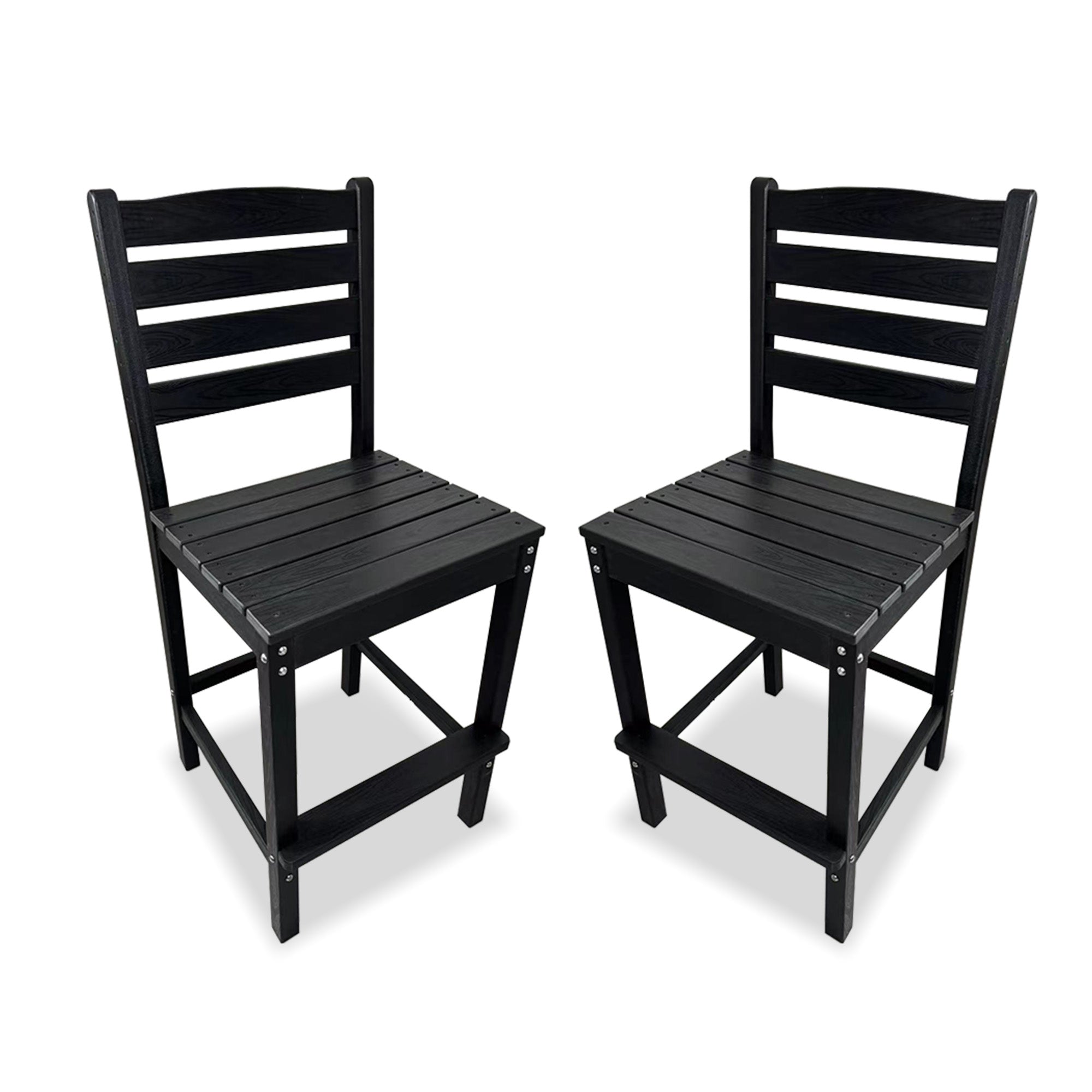 HDPE Patio Bar Set, Outdoor Bar Stools with Table, Weather Resistant, for Poolside, Garden, Yard, Balcony (Black, 2 Piece - with Backrest)