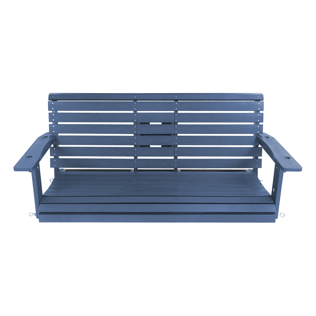 Poly Lumber 3-Seat Porch Swing, HIPS 5-Feet Bench Swing with Foldable Cup Holders,18/8 Stainless Steel Hardware, High Backrest and Deep Contoured Seat (Navy Blue, 5-feet)