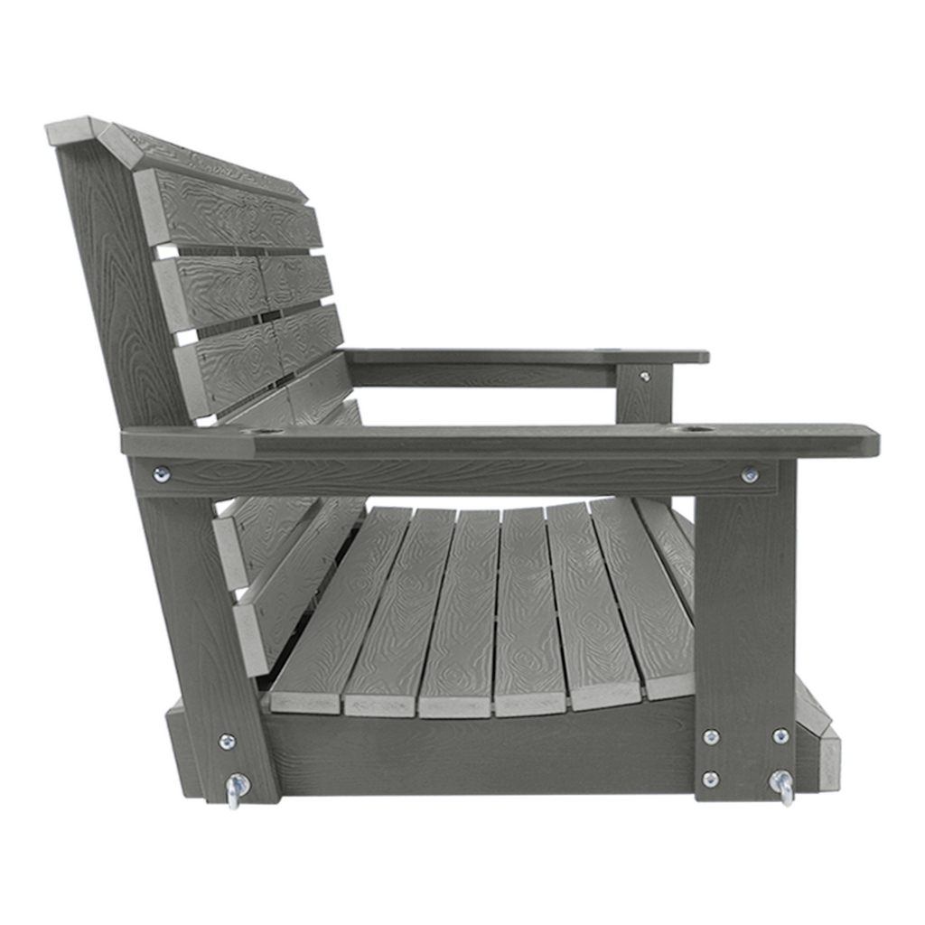 Poly Lumber 3-Seat Porch Swing, HIPS 5-Feet Bench Swing with Foldable Cup Holders,18/8 Stainless Steel Hardware, High Backrest and Deep Contoured Seat (Gray, 5-feet)