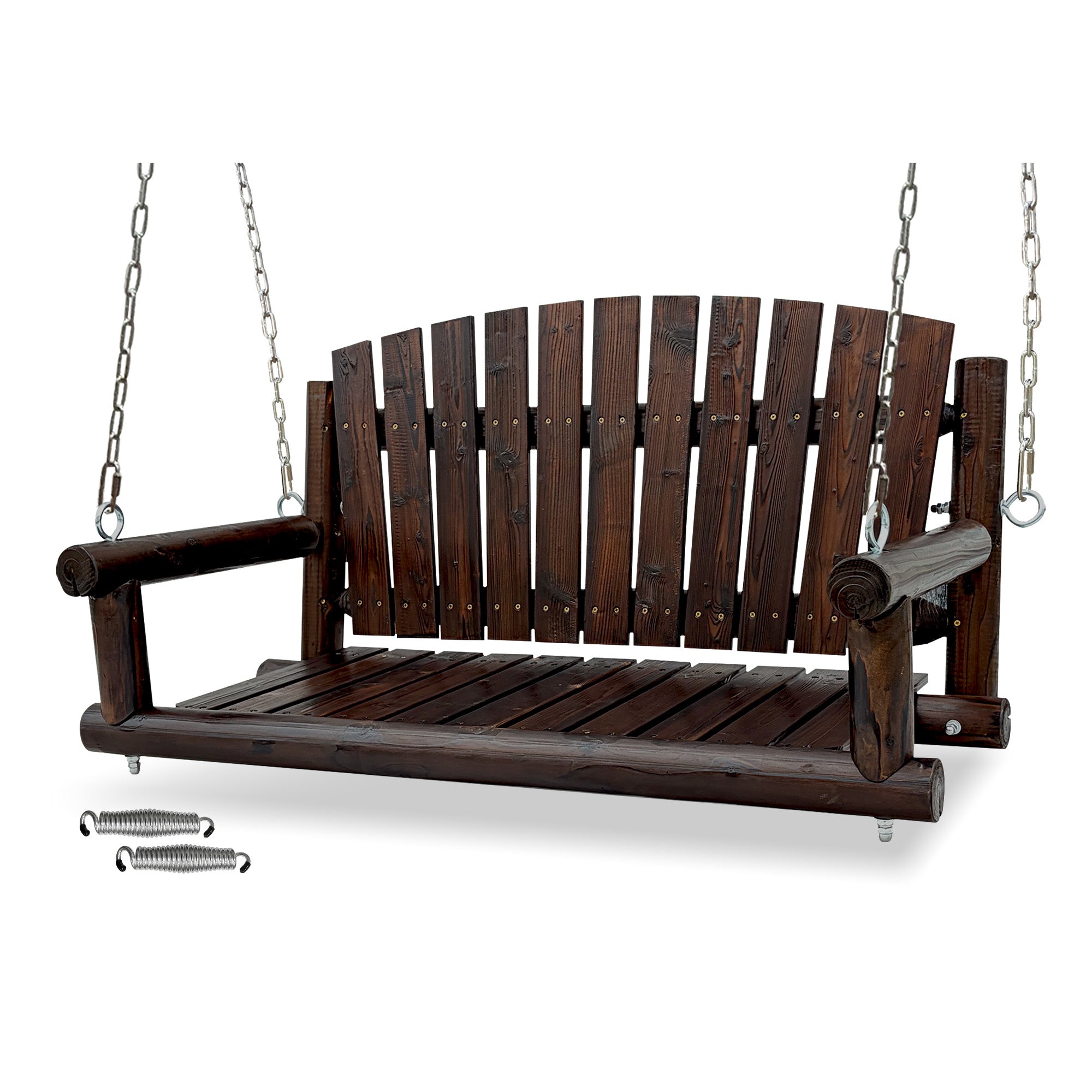 Rustic Log Wooden Porch Swing, Heavy-Duty 900 LBS, Outdoor Hanging Bench for Patio, Garden, Yard – Solid Fir Wood, Handcrafted, Weather-Resistant Finish
