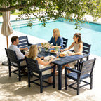 Poly Lumber Patio Dining Set, HIPS Outdoor 70.9-Inches Dining Table and Ladder Back Chairs, with Umbrella Hole, Weather Resistant (Navy Blue, 7 Piece)