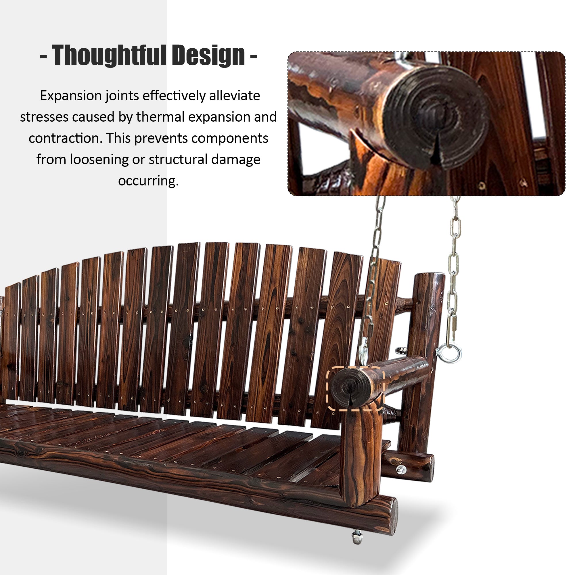 5FT Rustic Log Wooden Porch Swing, Heavy-Duty 900 LBS, Outdoor Hanging Bench for Patio, Garden, Yard – Solid Fir Wood, Handcrafted, Weather-Resistant Finish