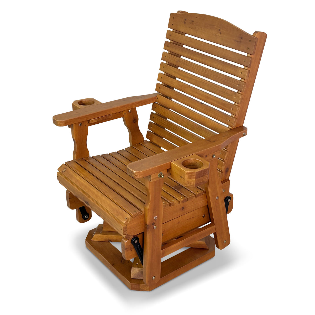 Wooden Swivel Glider Chair, 360° Outdoor Patio Rocker with Ergonomic Design, Smooth Gliding Motion, Solid Fir Wood, Weather-Resistant PU Finish, Heavy Duty 500 LBS (Teak Tone)