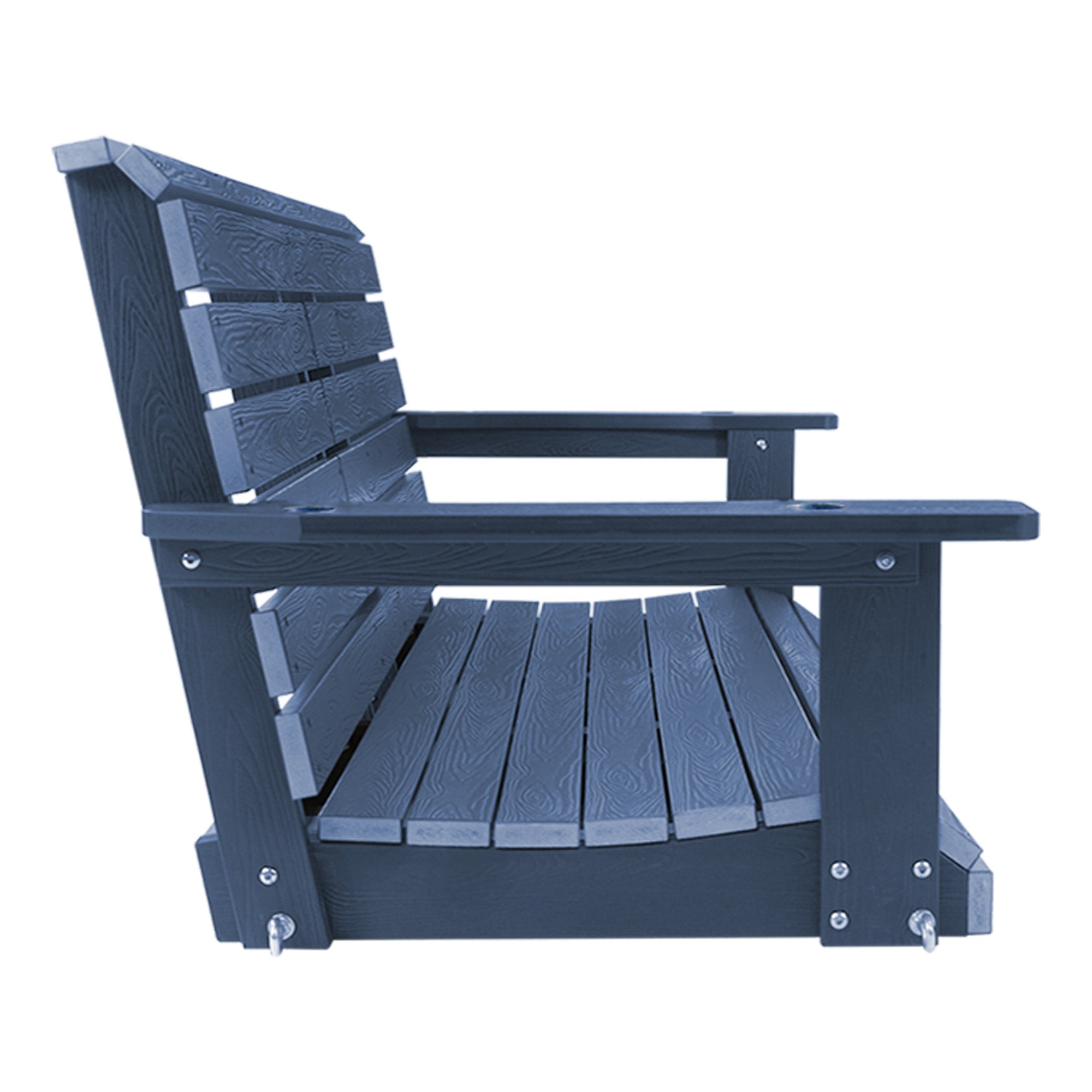 Poly Lumber 3-Seat Porch Swing, HIPS 5-Feet Bench Swing with Foldable Cup Holders,18/8 Stainless Steel Hardware, High Backrest and Deep Contoured Seat (Navy Blue, 5-feet)